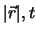 $\vert \vec{r}\vert, t$