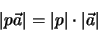 \begin{eqnarray*}
\vert p\vec a\vert = \vert p\vert \cdot \vert\vec a\vert
\end{eqnarray*}