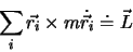 \begin{displaymath}
\sum_i \vec{r_i}\times m \dot{\vec r_i}\doteq {\vec{L}}
\end{displaymath}